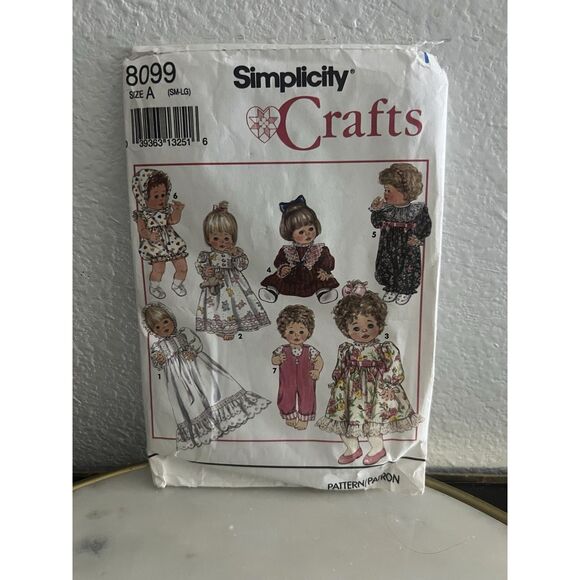 Simplicity Pattern 8099 Baby Doll Clothes Dress Romper 12"-22" Dolls VTG NEW - Picture 1 of 2